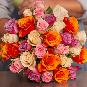 bouquet de roses pastel orange, rose, crème bouquet de roses pastel